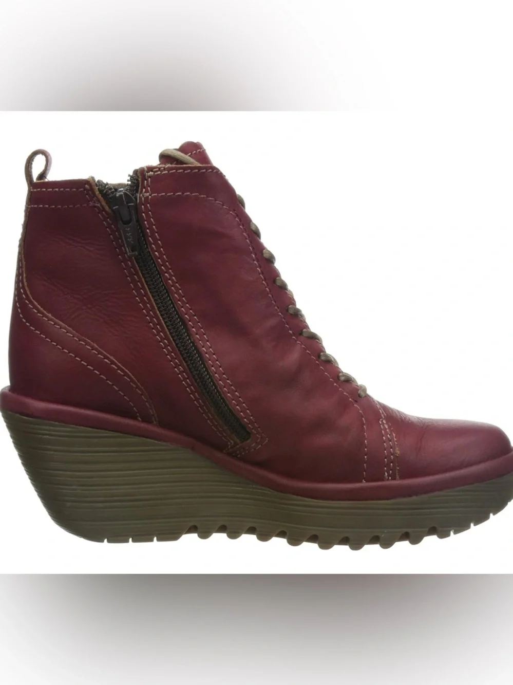 Fly London Women's Burgundy Lace-Up Wedge Ankle Boots